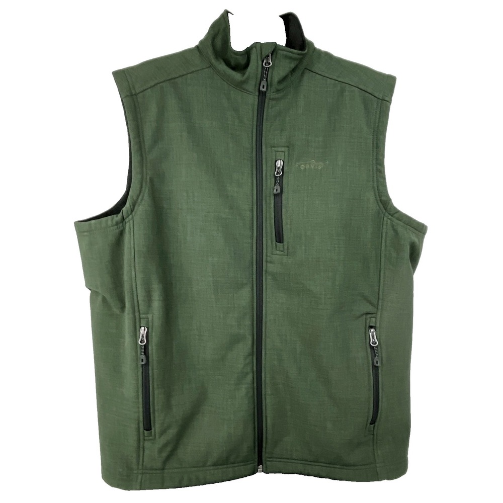 Orvis Trout Bum Vest Mens Large Olive Green Fleece Lined Pockets Water Resistant